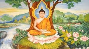 Il Buddha Siddhartha Gautama seduto sotto l'albero celeste